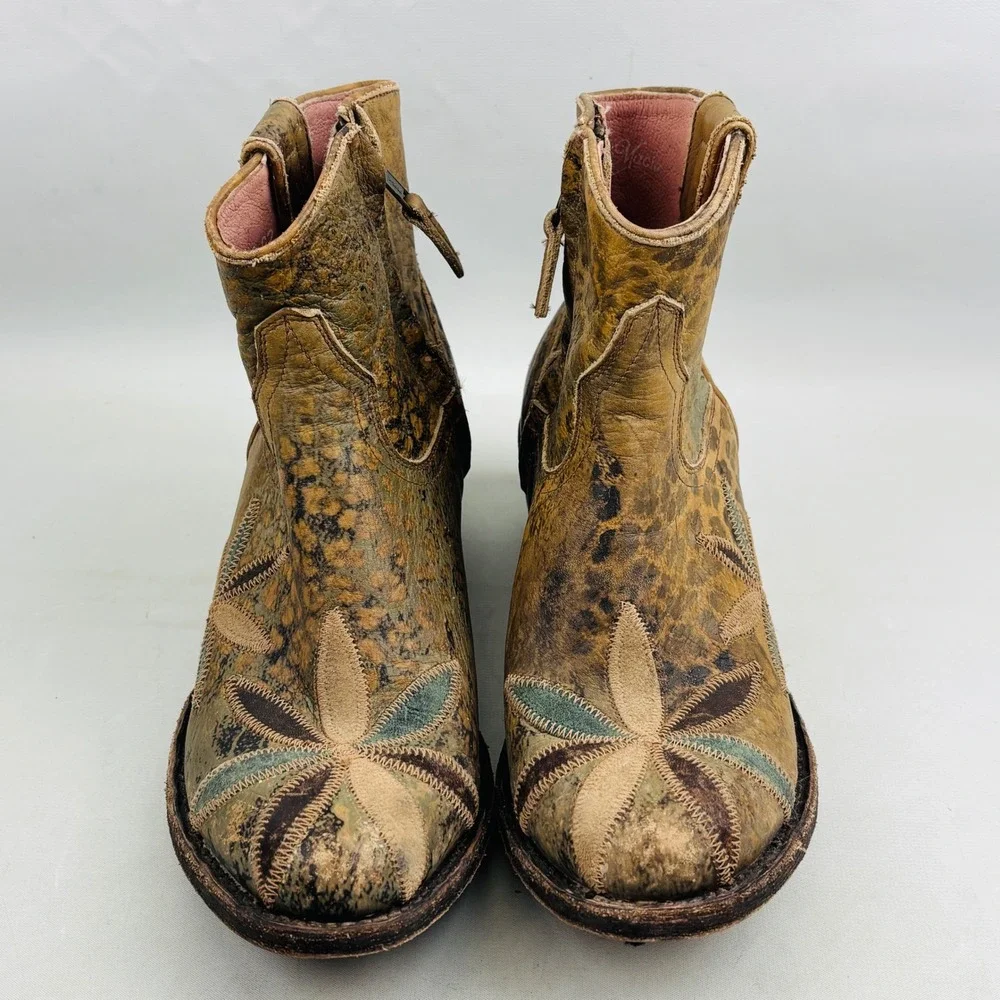 Miss Macie Pedal Pusher Western Ankle Boot Womens 8.5 Floral Leopard Distressed - Picture 3 of 14